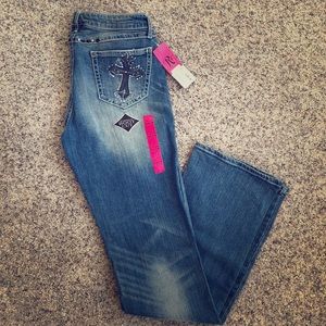NWT Rhinestone Cross Jeans